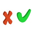 Check mark tick and cross cancel icon.Vector isometric and 3D view.